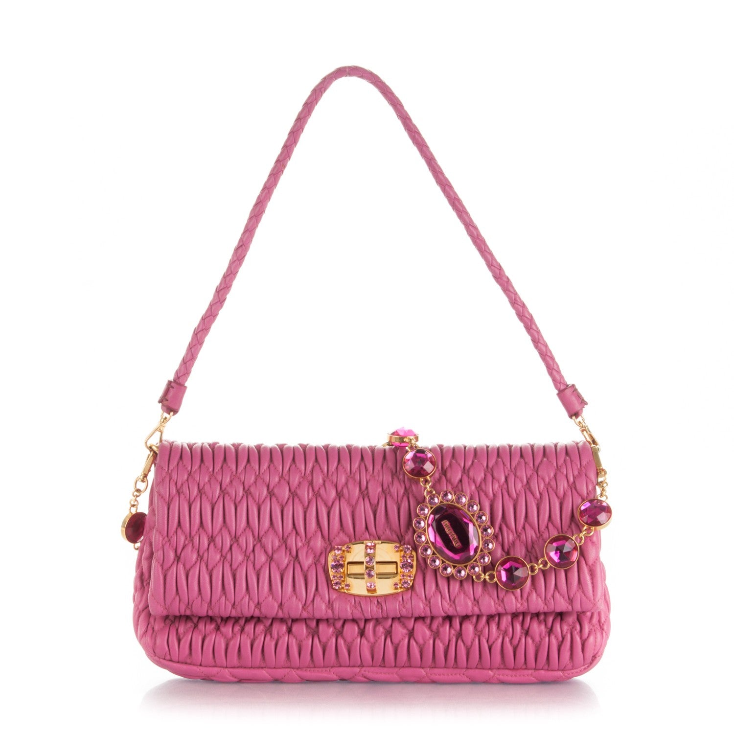 Miu Miu Nappa Matelasse Crystal Flap Clutch Fuxia 1 of 9