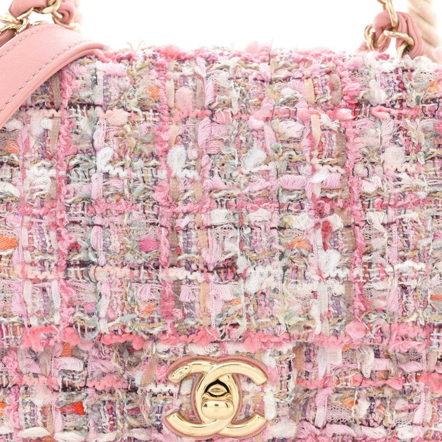 Chanel Tweed Mini Pearl Handle Flap Pink Beige Orange Ecru 8 of 11