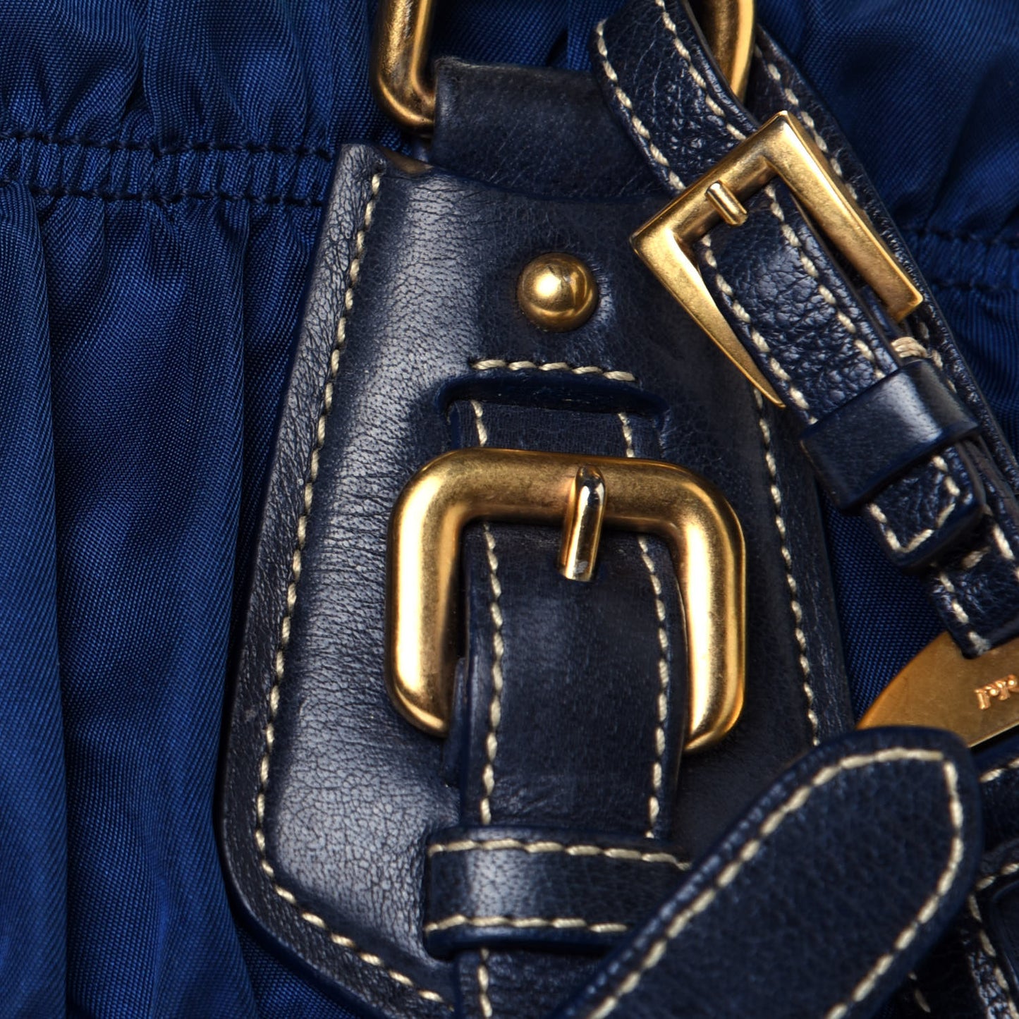 Tessuto Nylon Nappa Braided Gaufre Shoulder Bag Bleuette