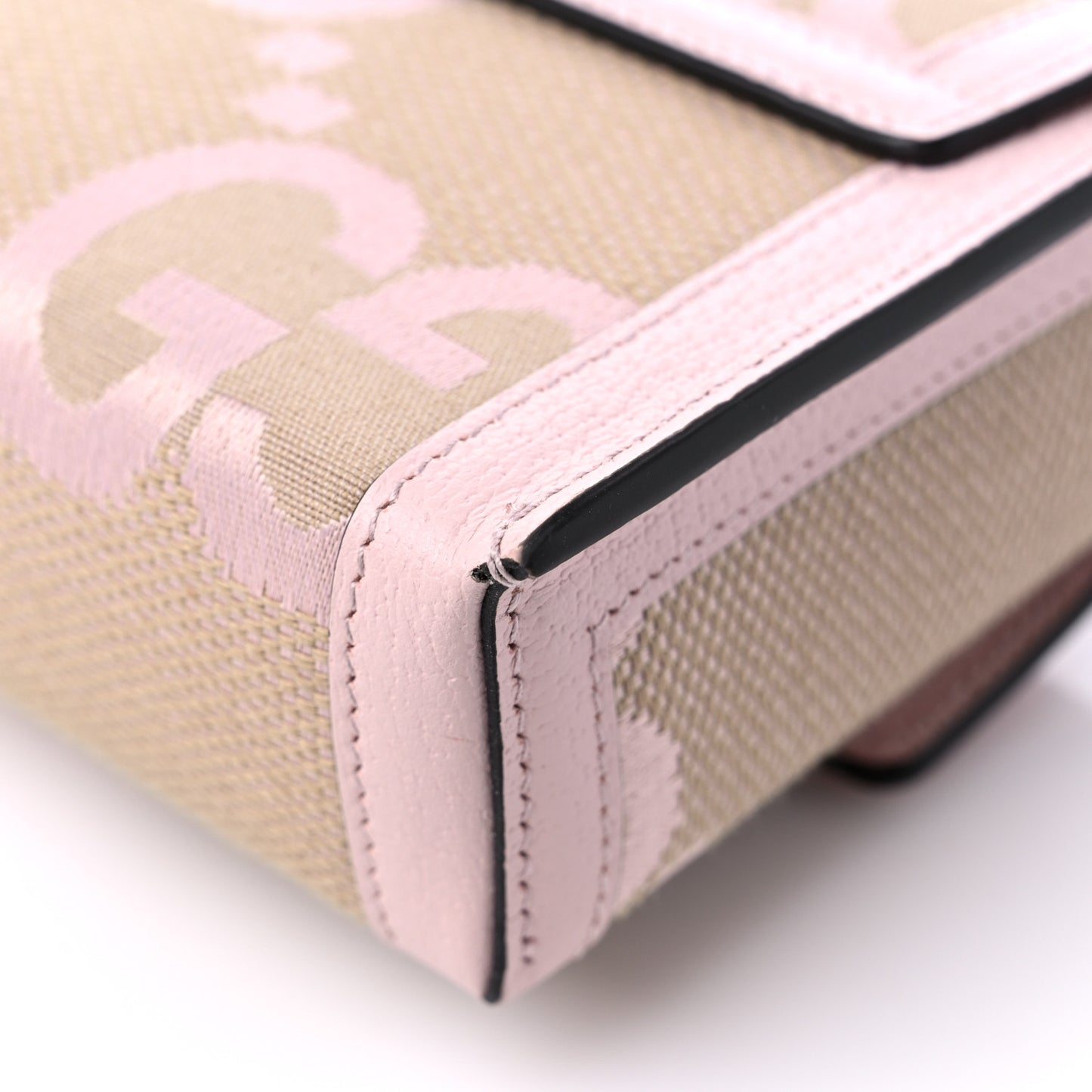 Monogram Jumbo GG Textured Dollar Calfskin Mini Padlock Top Handle Shoulder Bag Beige Perfect Pink