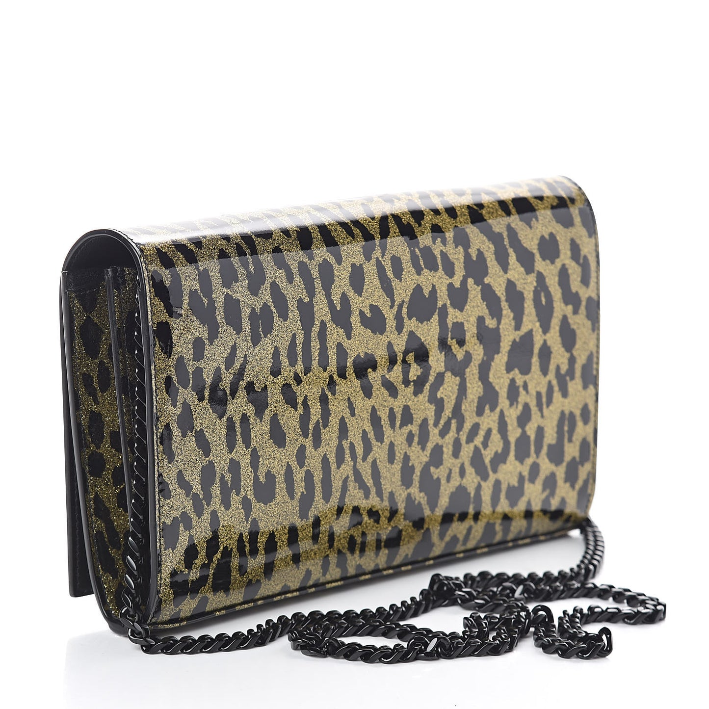 Patent Leopard Print Monogram Chain Wallet Black Gold