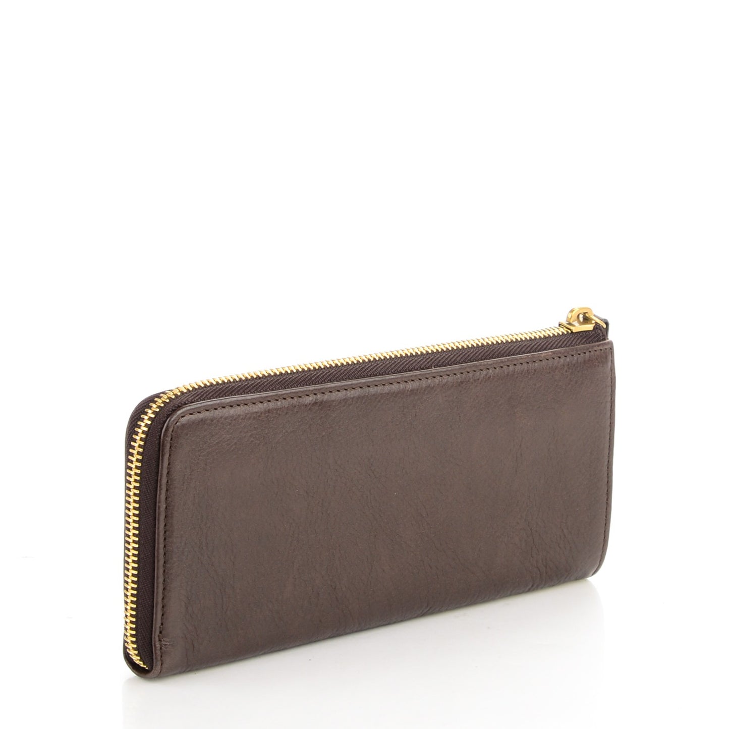 Natural Leather Slim Zip Around Wallet Chocolate