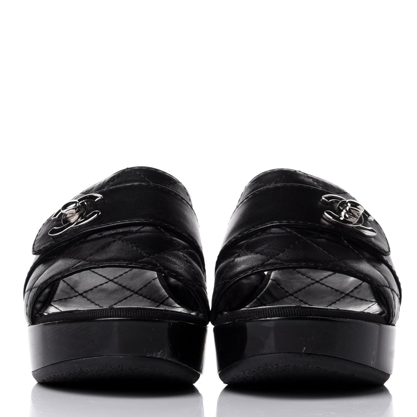Lambskin Quilted Turn Lock CC Platform Mule 38 Black