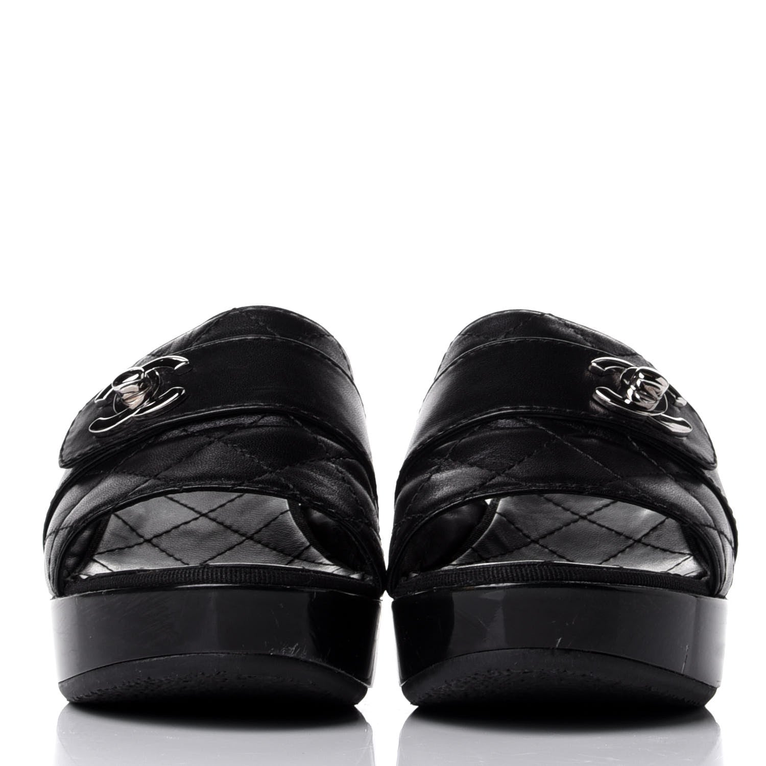 Chanel Lambskin Quilted Turn Lock CC Platform Mule 38 Black 2 of 12