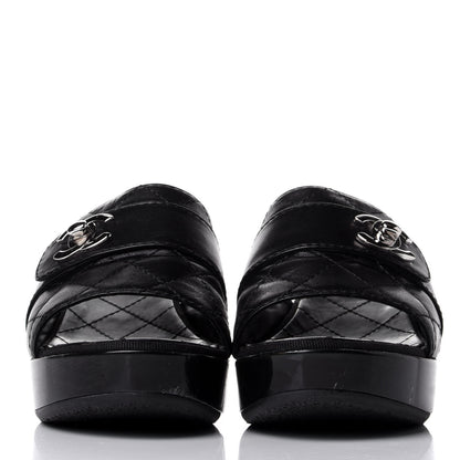 Chanel Lambskin Quilted Turn Lock CC Platform Mule 38 Black 2 of 12