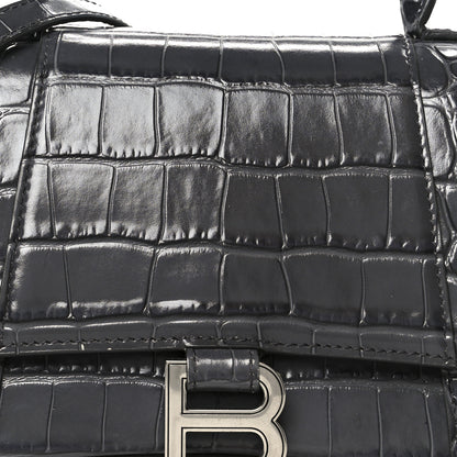 Balenciaga Shiny Calfskin Crocodile Embossed Small Hourglass Top Handle Bag Dark Grey 9 of 11