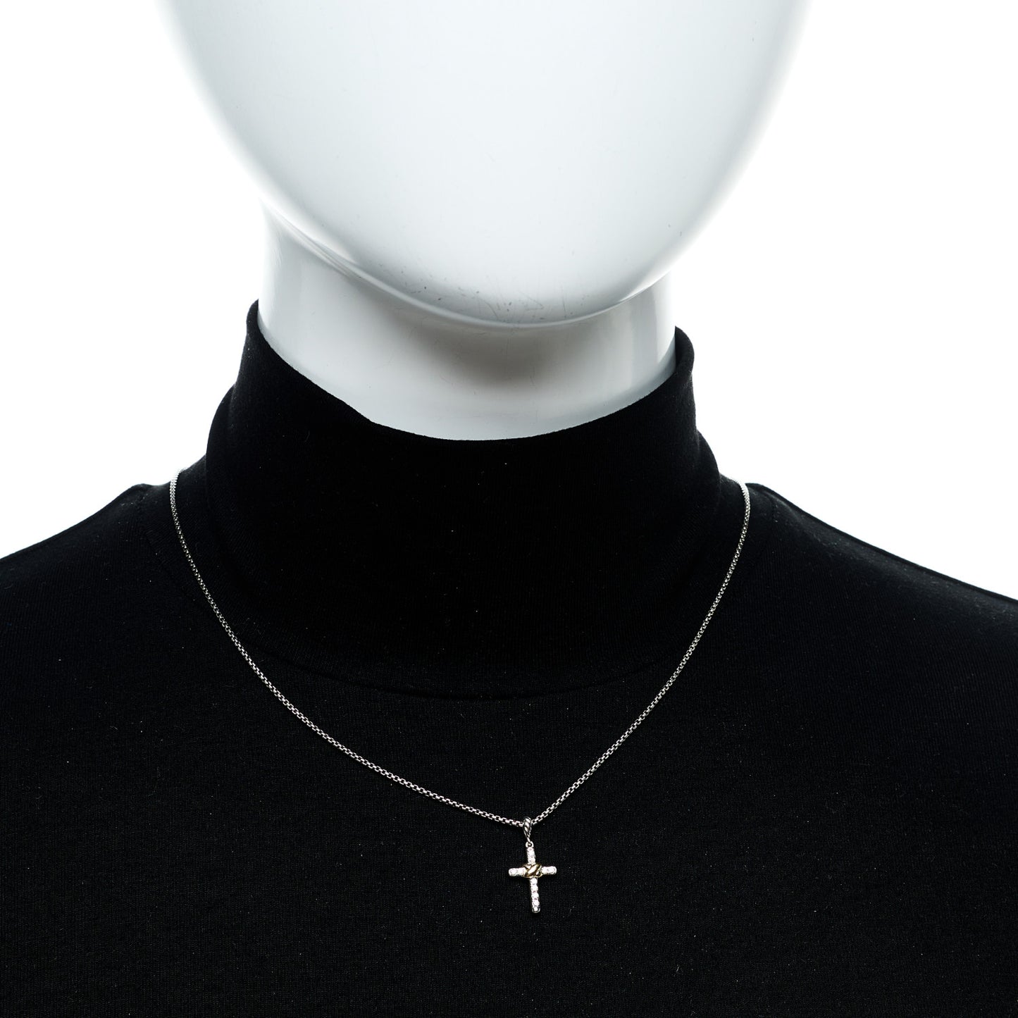Sterling Silver 18K Yellow Gold Diamond Petite Cross Pendant Necklace