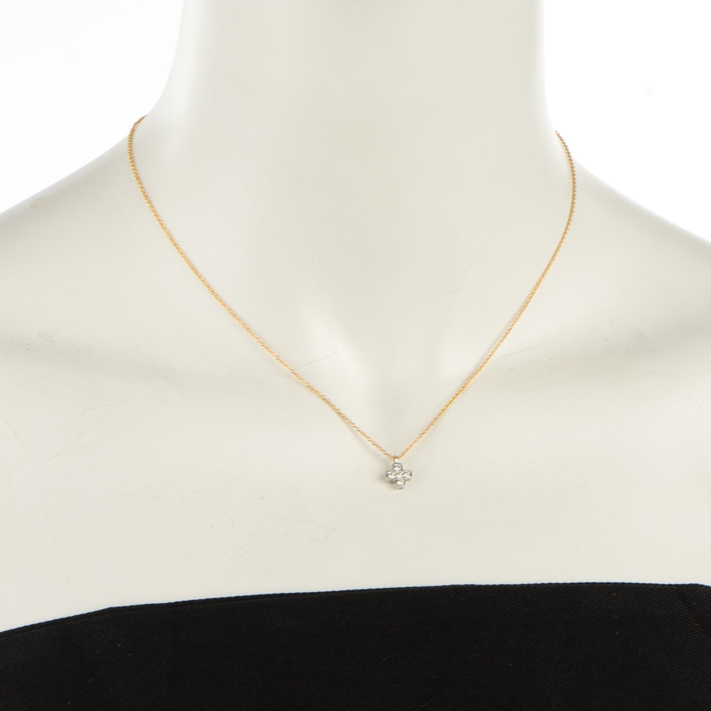 18K Yellow Gold Platinum Diamond Cruciform Cross Pendant Necklace