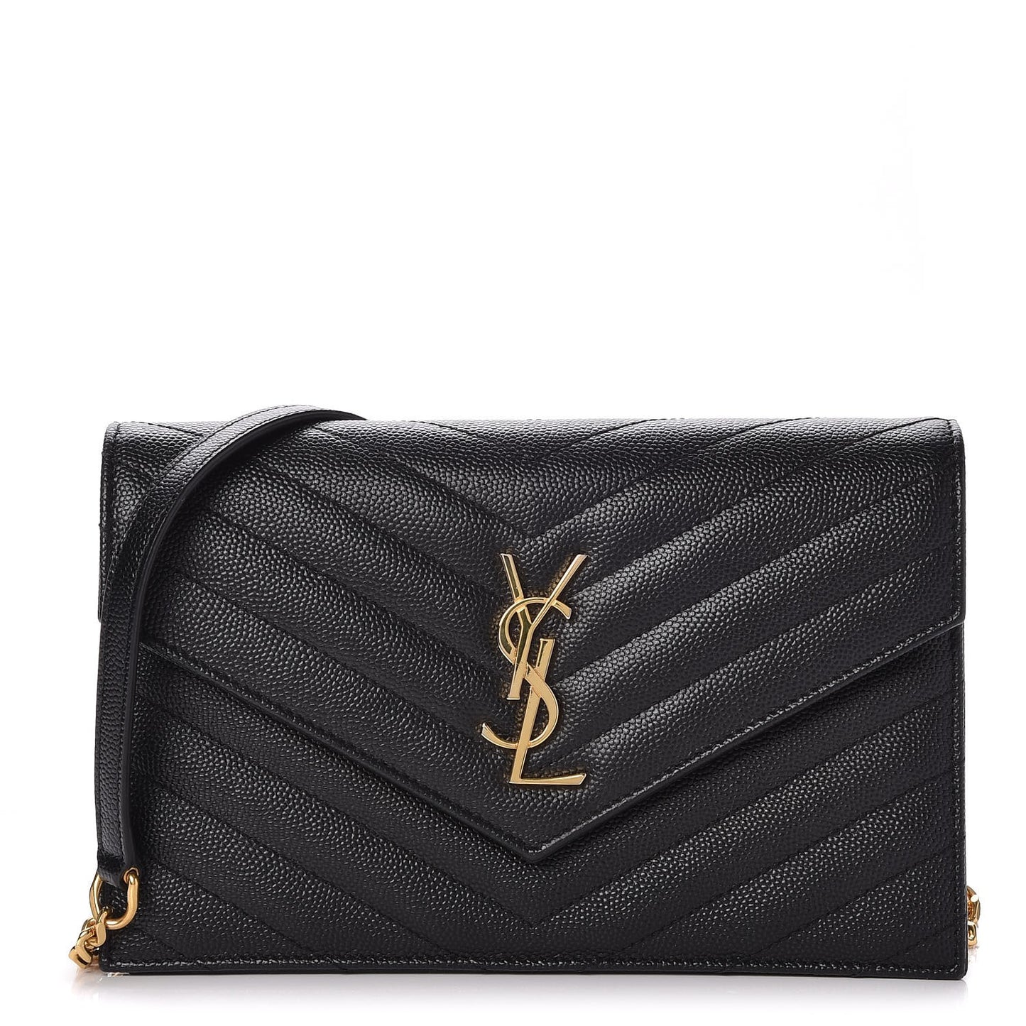 Grain De Poudre Matelasse Chevron Monogram Envelope Chain Wallet Black