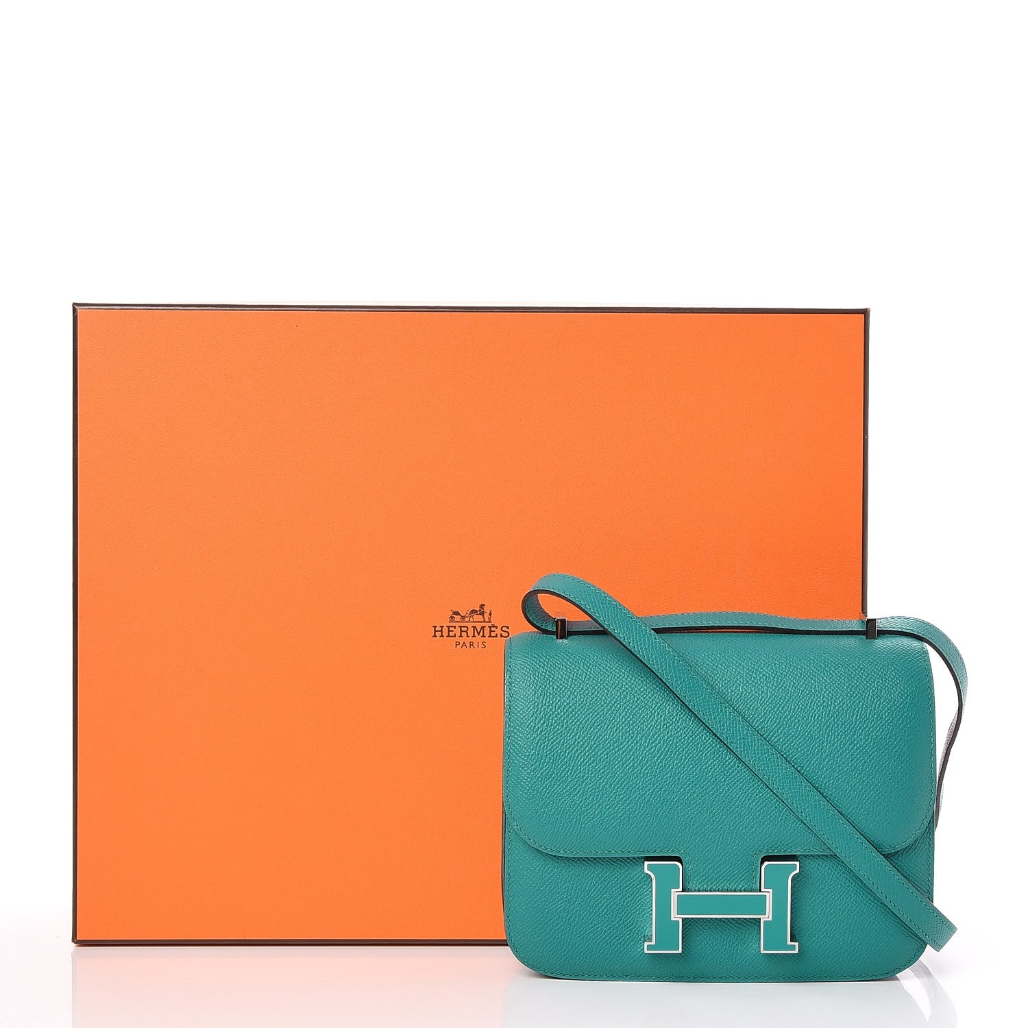 Hermes Epsom Enamel Constance 18 Bleu Paon Menthe 17 of 17