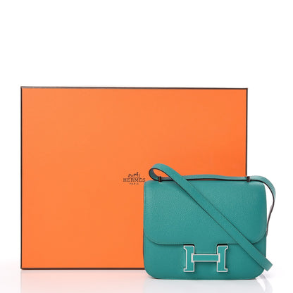 Hermes Epsom Enamel Constance 18 Bleu Paon Menthe 17 of 17