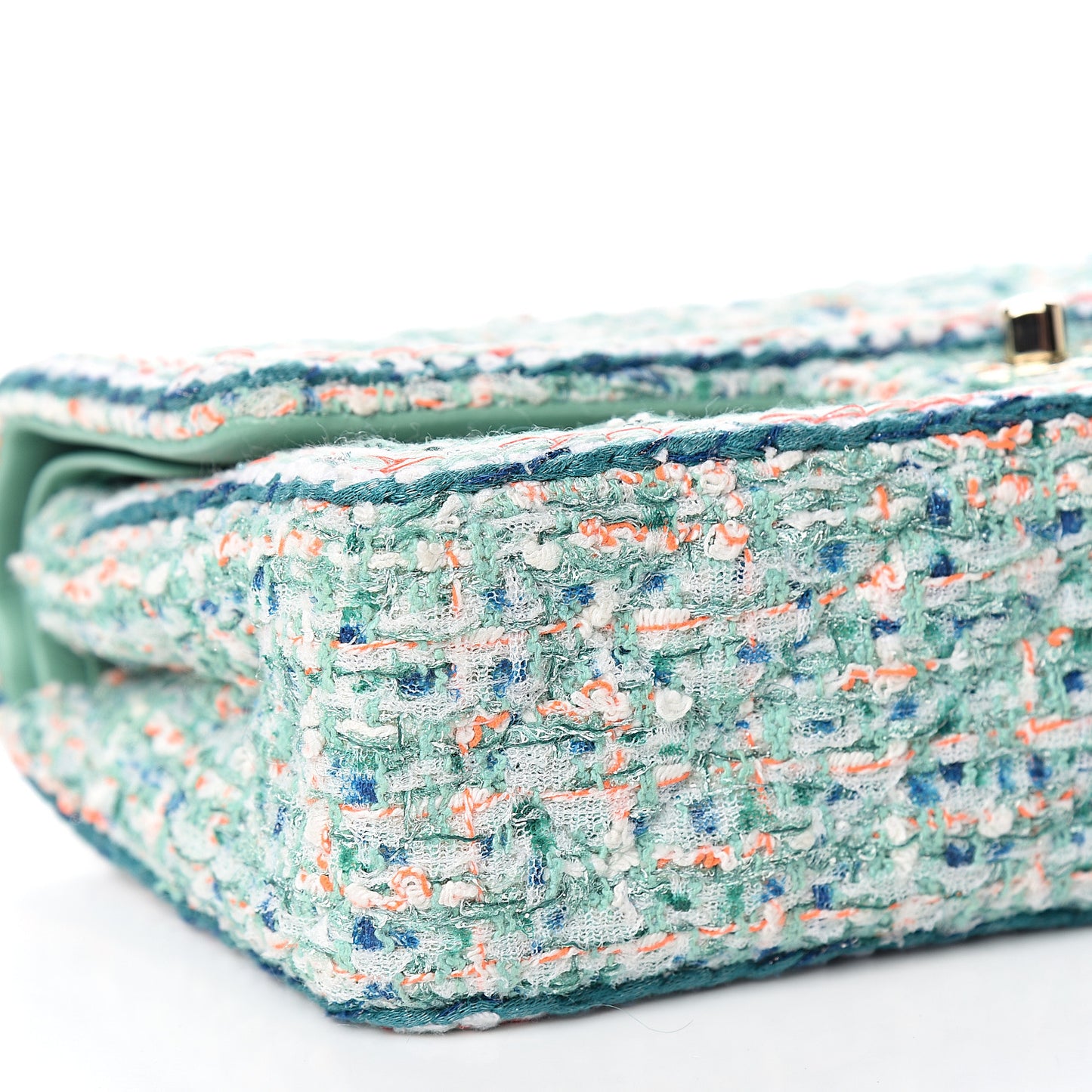 Tweed Quilted Medium Double Flap Green White Blue Orange