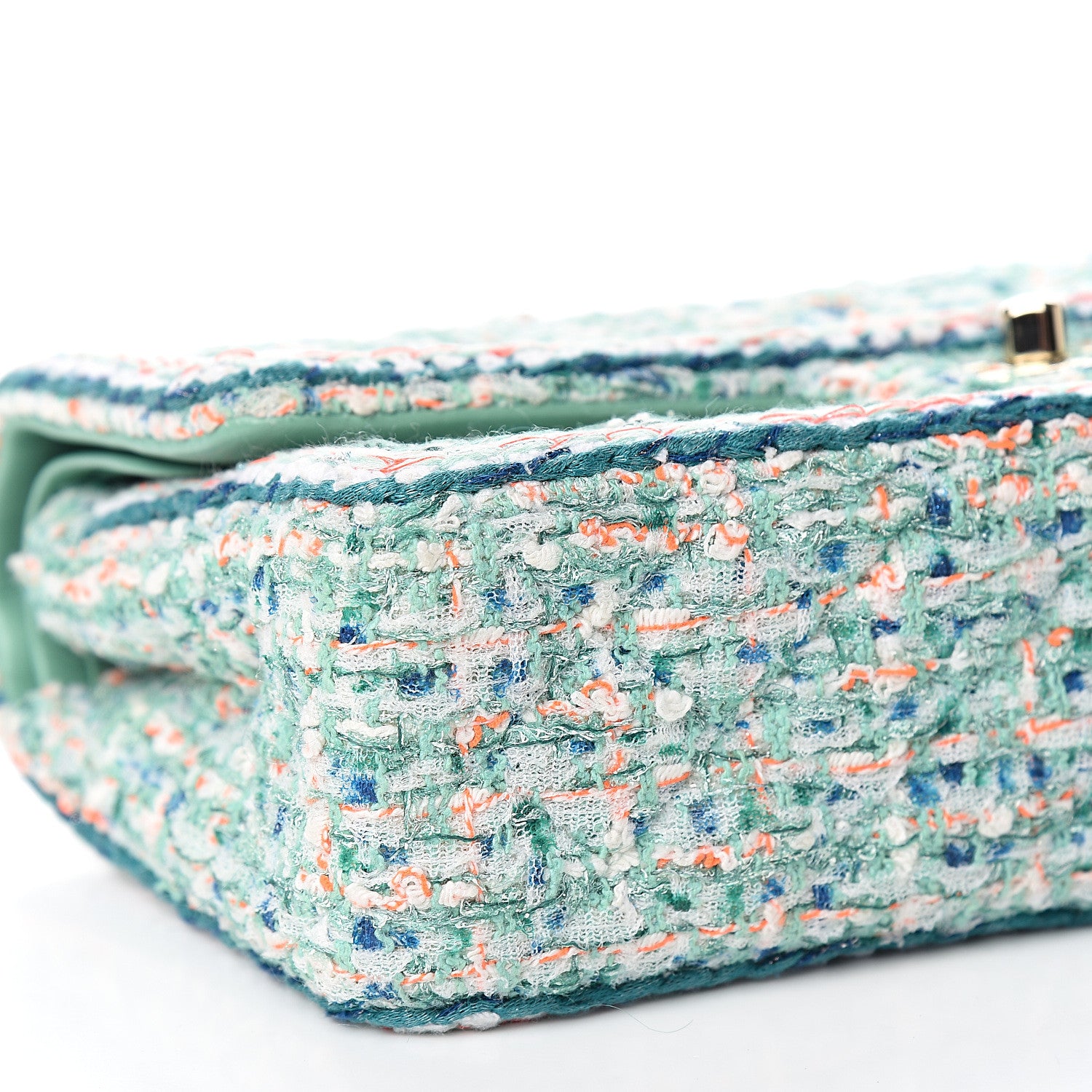 Chanel Tweed Quilted Medium Double Flap Green White Blue Orange 7 of 13
