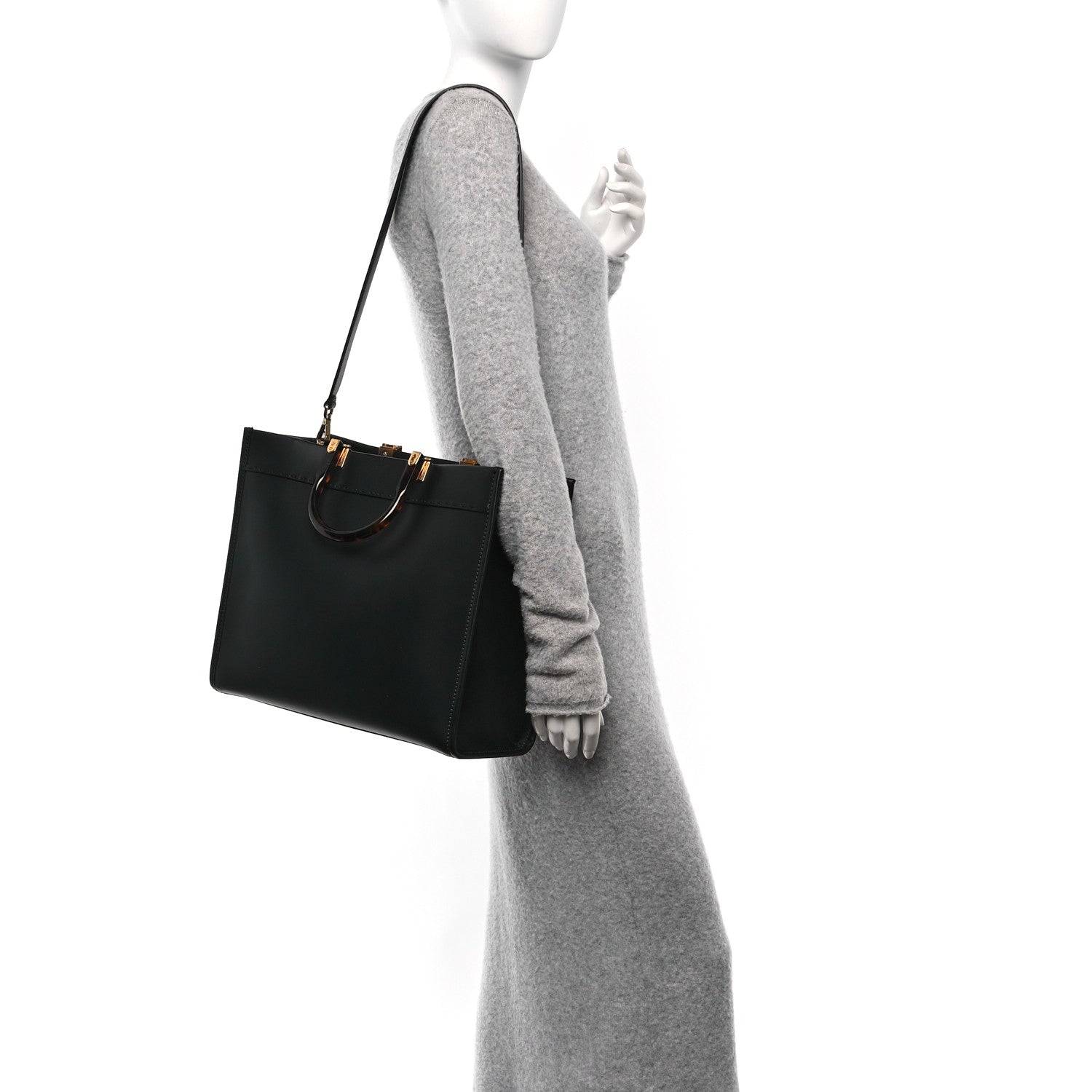 Fendi Vitello King Plexiglass Medium Fendi Sunshine Shopper Tote Black 2 of 11