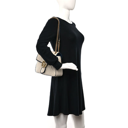 Gucci Vintage Effect Calfskin Matelasse Diagonal Medium Torchon GG Marmont Shoulder Bag Mystic White Blue Agata 2 of 12