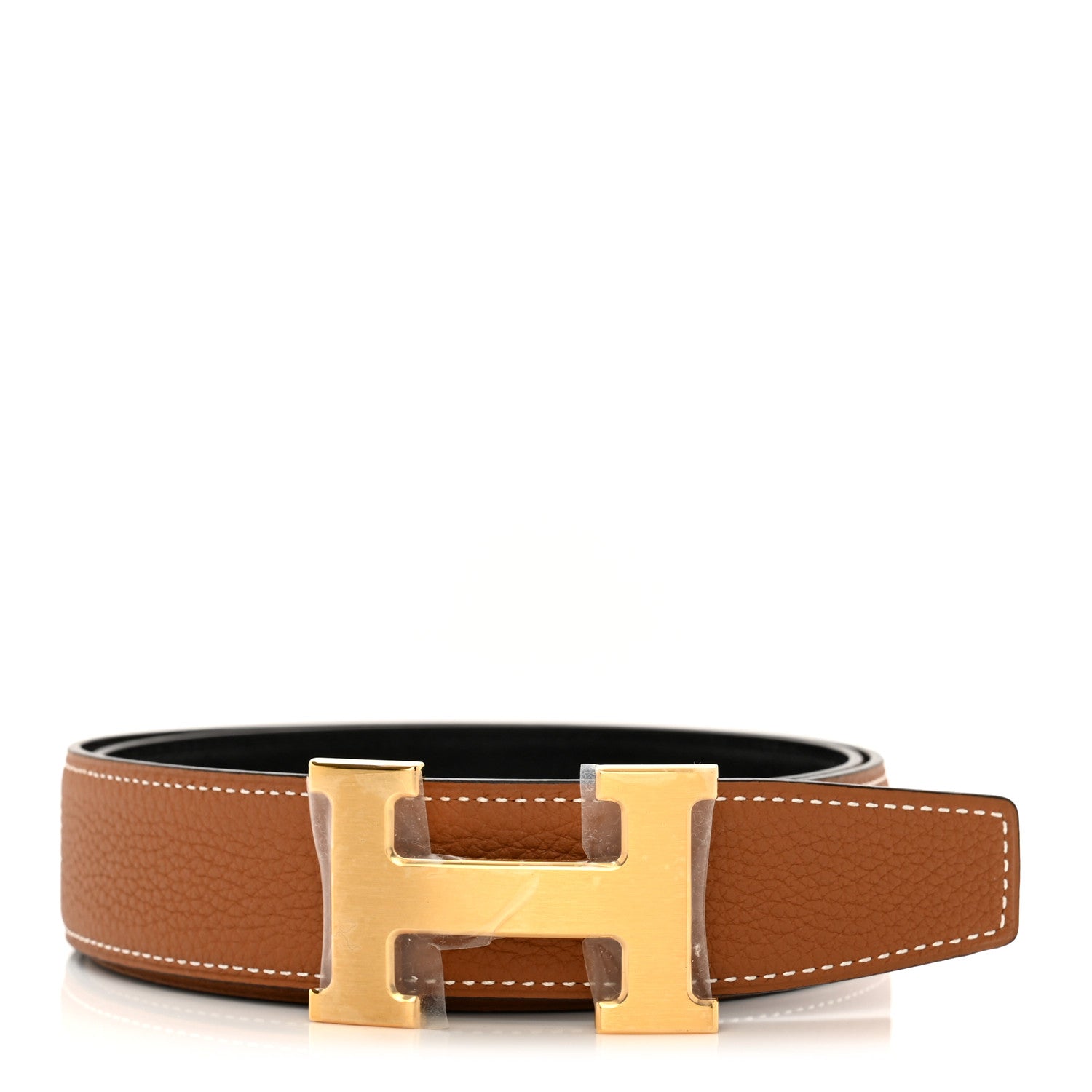 Hermes Box Togo 32mm H Belt 80/32 Black Gold 1 of 4
