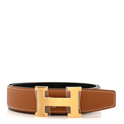 Hermes Box Togo 32mm H Belt 80/32 Black Gold 1 of 4
