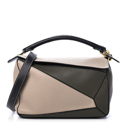 Loewe Grained Calfskin Medium Puzzle Bag Oat Khaki Green 1 of 4