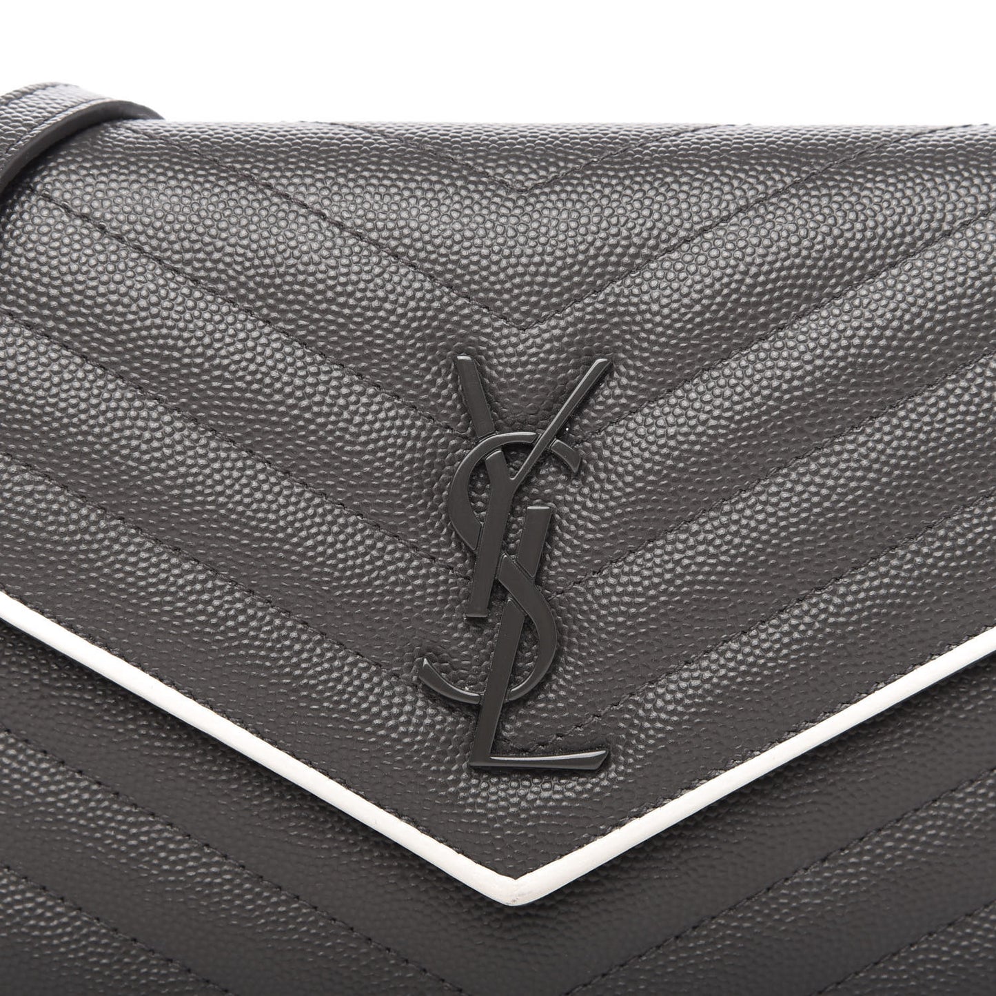 Grain De Poudre Matelasse Chevron Monogram Chain Wallet Asphalt White
