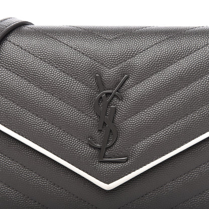 Saint Laurent Grain De Poudre Matelasse Chevron Monogram Chain Wallet Asphalt White 9 of 9