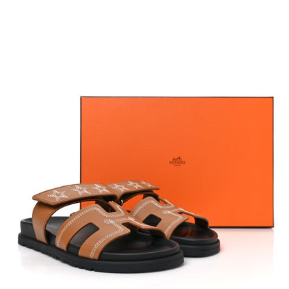 Hermes Calfskin Embroidered Womens Chypre Sandals 37 Natural 9 of 9