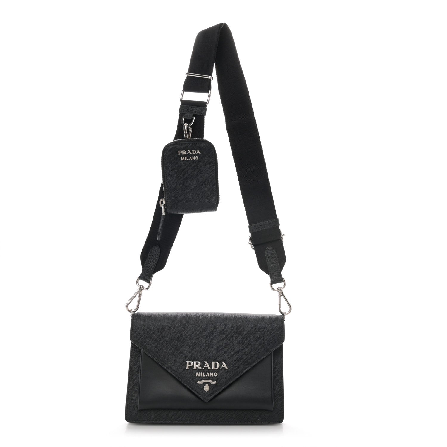 Prada Saffiano City Calf Mini Envelope Bag Black 1 of 12