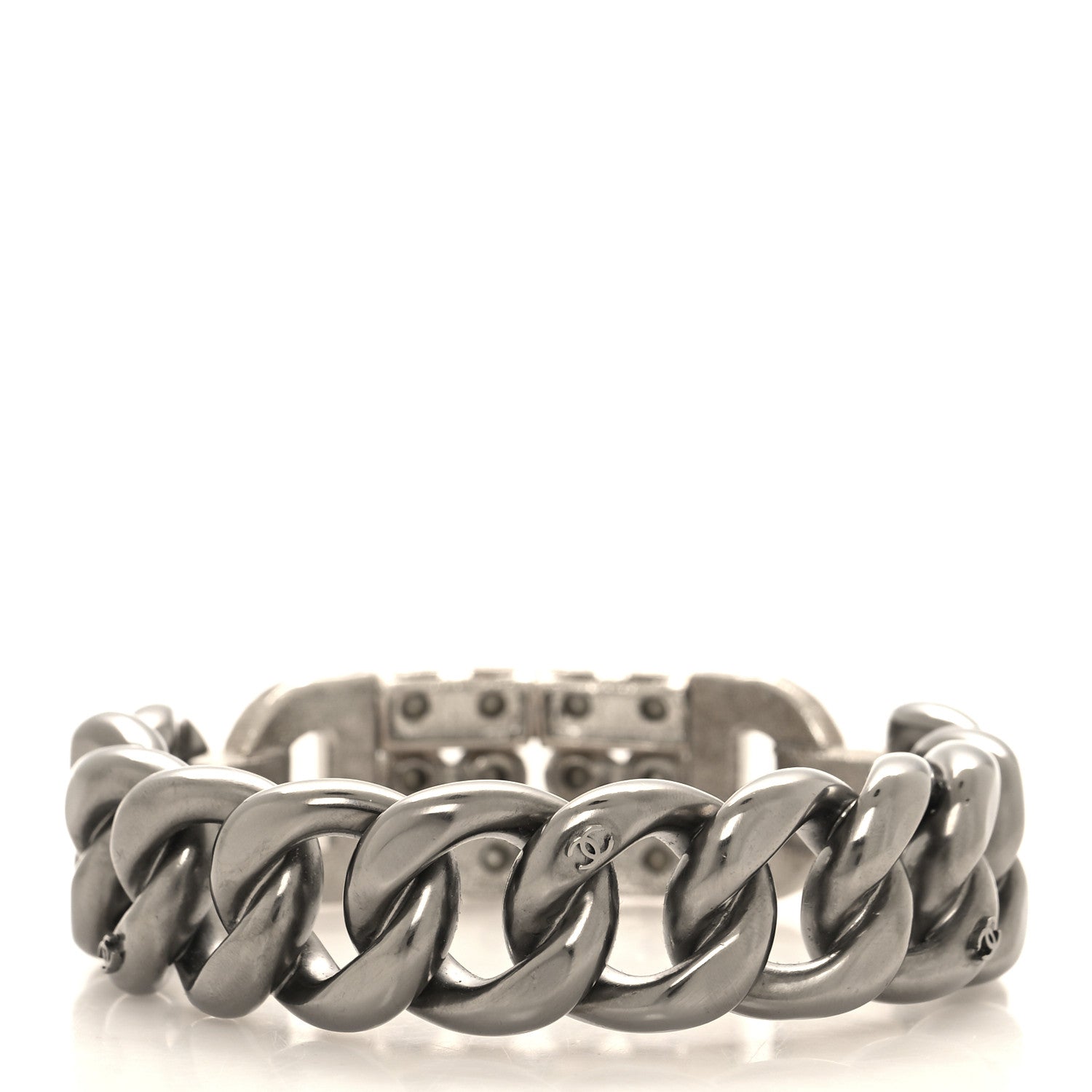 Chanel Crystal Chain Link CC Bracelet Ruthenium 3 of 5
