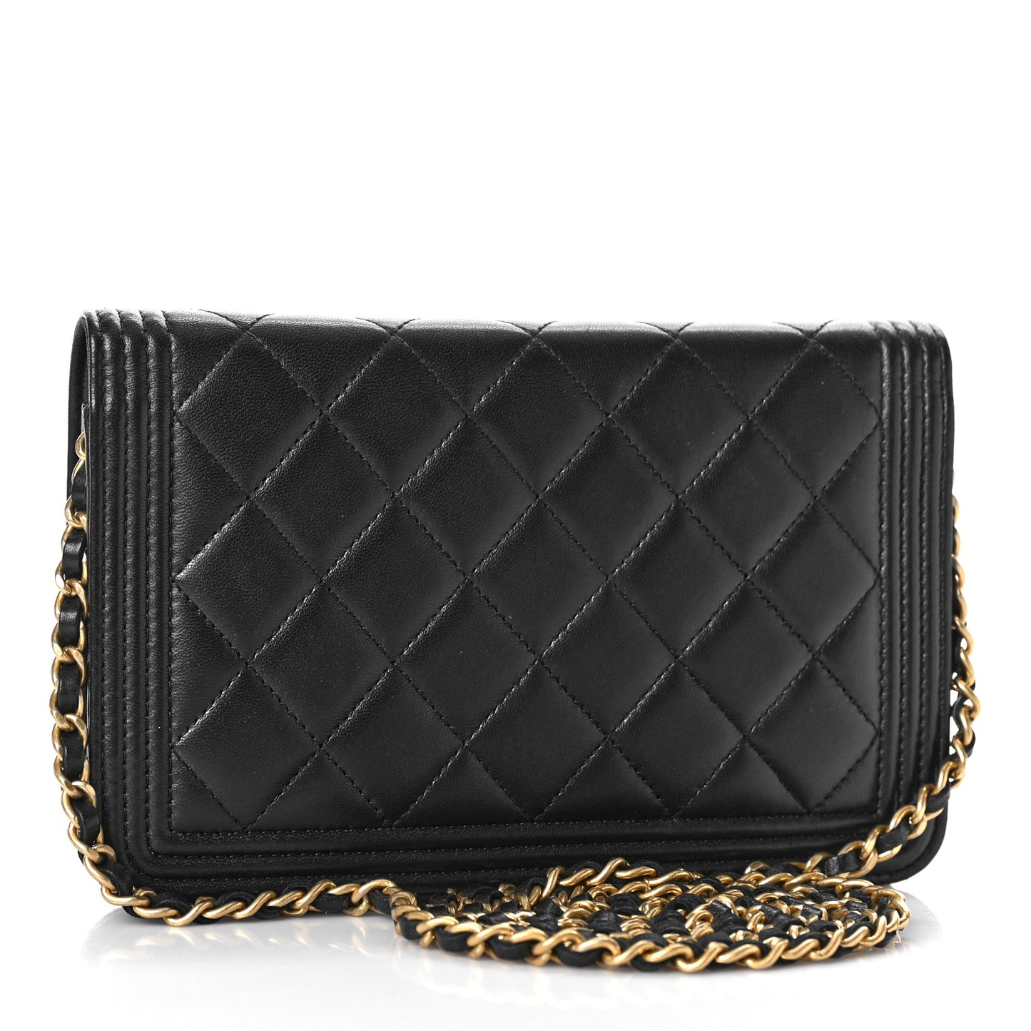 Lambskin Quilted Boy Wallet On Chain WOC Black