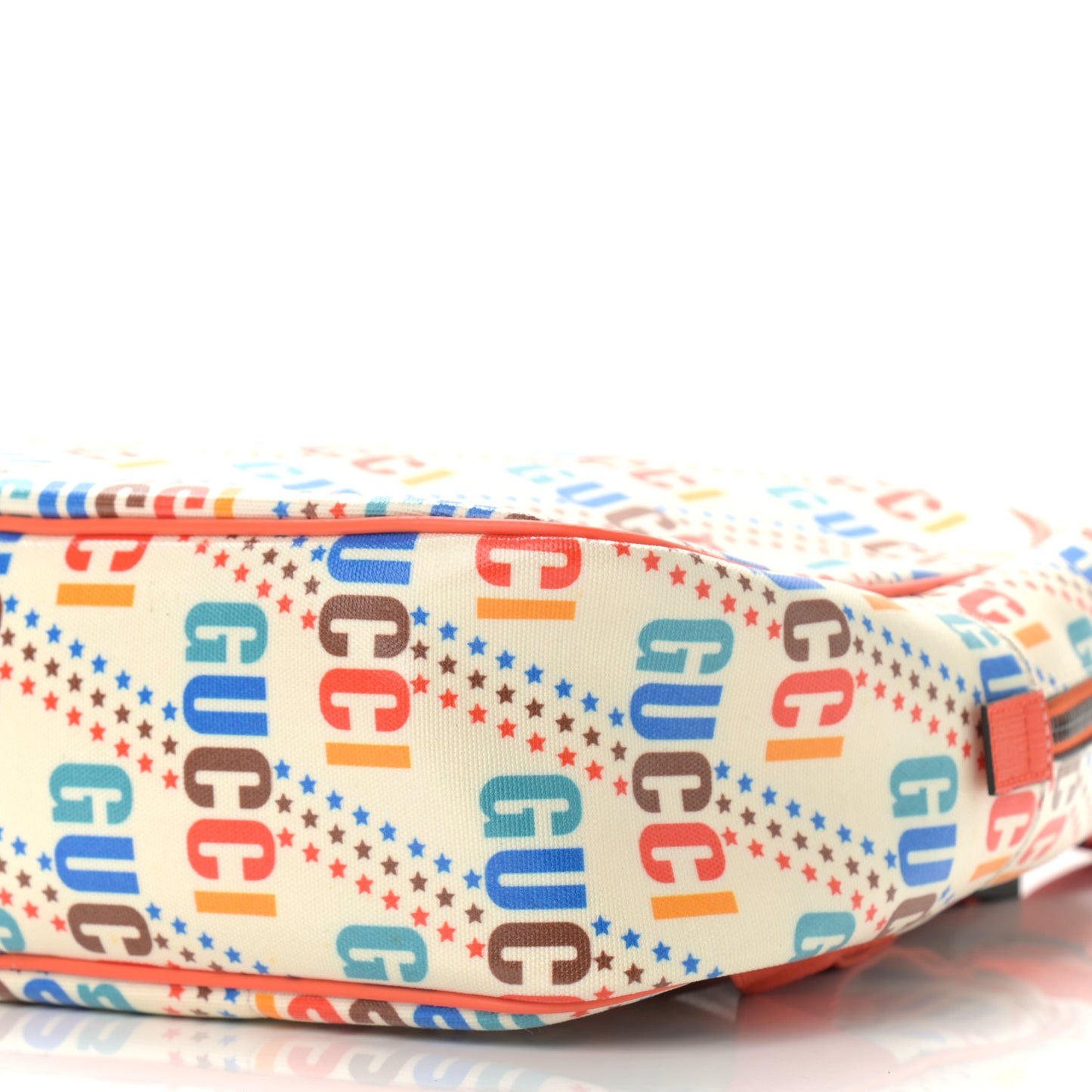 Coated Canvas Logo Star Print Childrens Dome Backpack Beige Multicolor Vibrant Orange
