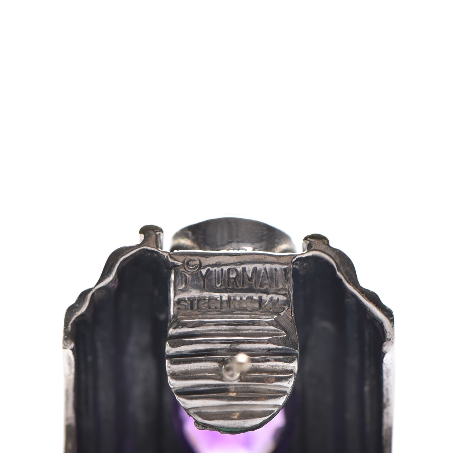 David Yurman Sterling Silver 14K Yellow Gold Amethyst Green Onyx Renaissance Earrings 5 of 5