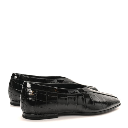 Chanel Patent Calfskin Crocodile Embossed Ballet Flats 36.5 Black 11 of 20