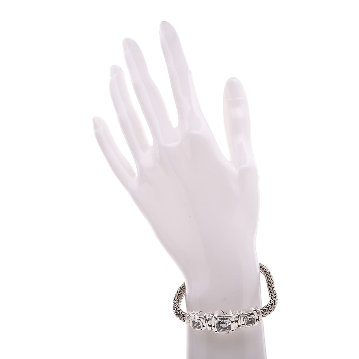 Sterling Silver White Topaz Three Station Kali Classic Chain Bracelet