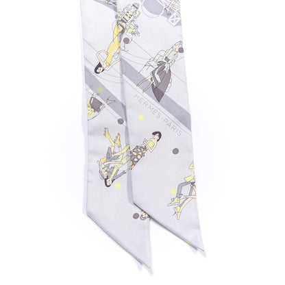 Hermes Silk Ex-Libris Les Parisie Twilly Gris Perle Jaune Soufre 4 of 8