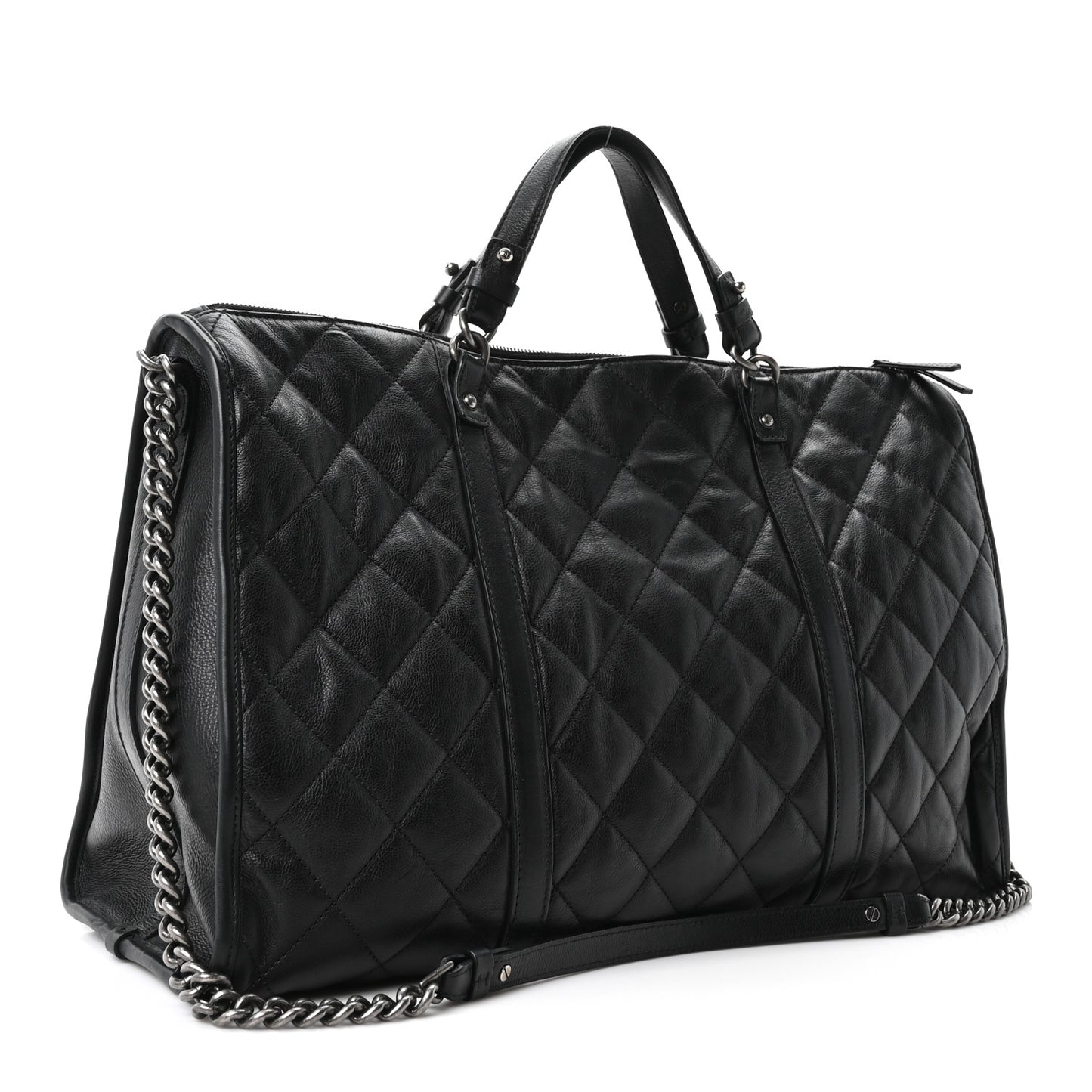 Calfskin Quilted Casual Riviera Bowling Bag Black