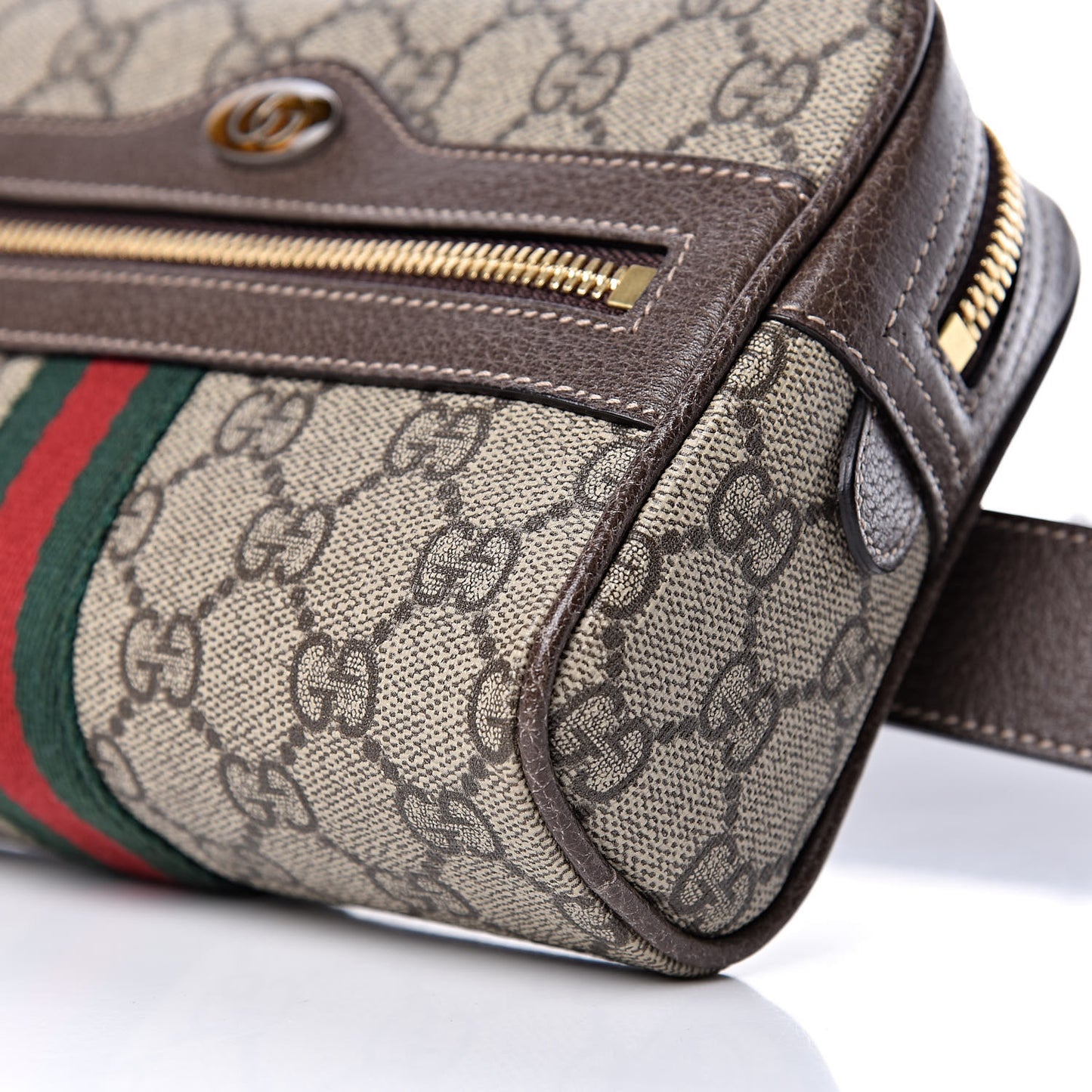 GG Supreme Monogram Web Small Ophidia Belt Bag 85 34 Dark Brown