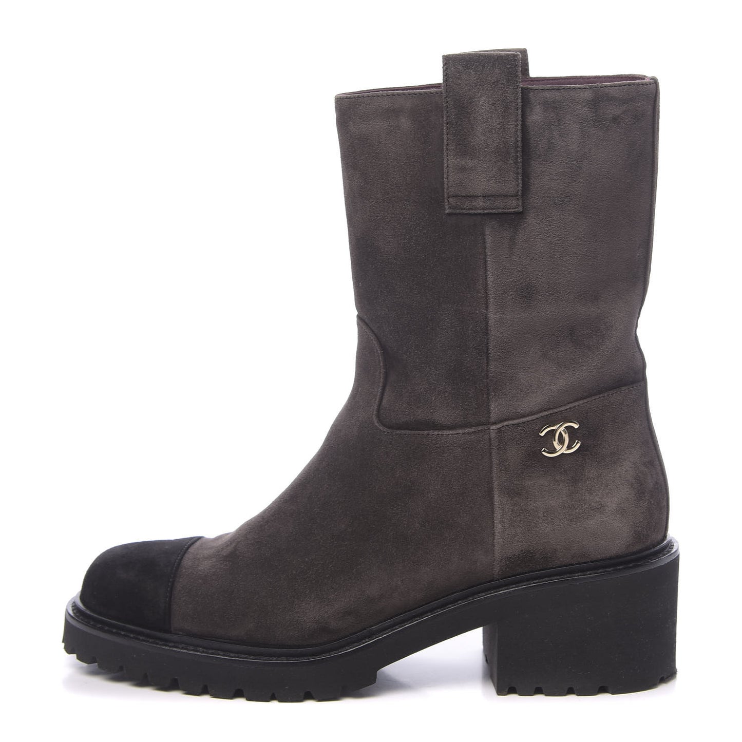 Suede Calfskin CC Cap Toe Boots 38.5 Black Brown