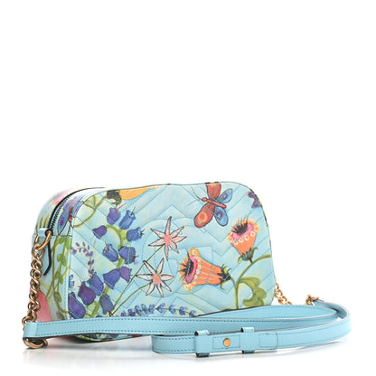 Gucci X UNSKILLED WORKER Calfskin Matelasse Flora Painted Small GG Marmont Chain Shoulder Bag Cloudy Blue Multicolor 3 of 10