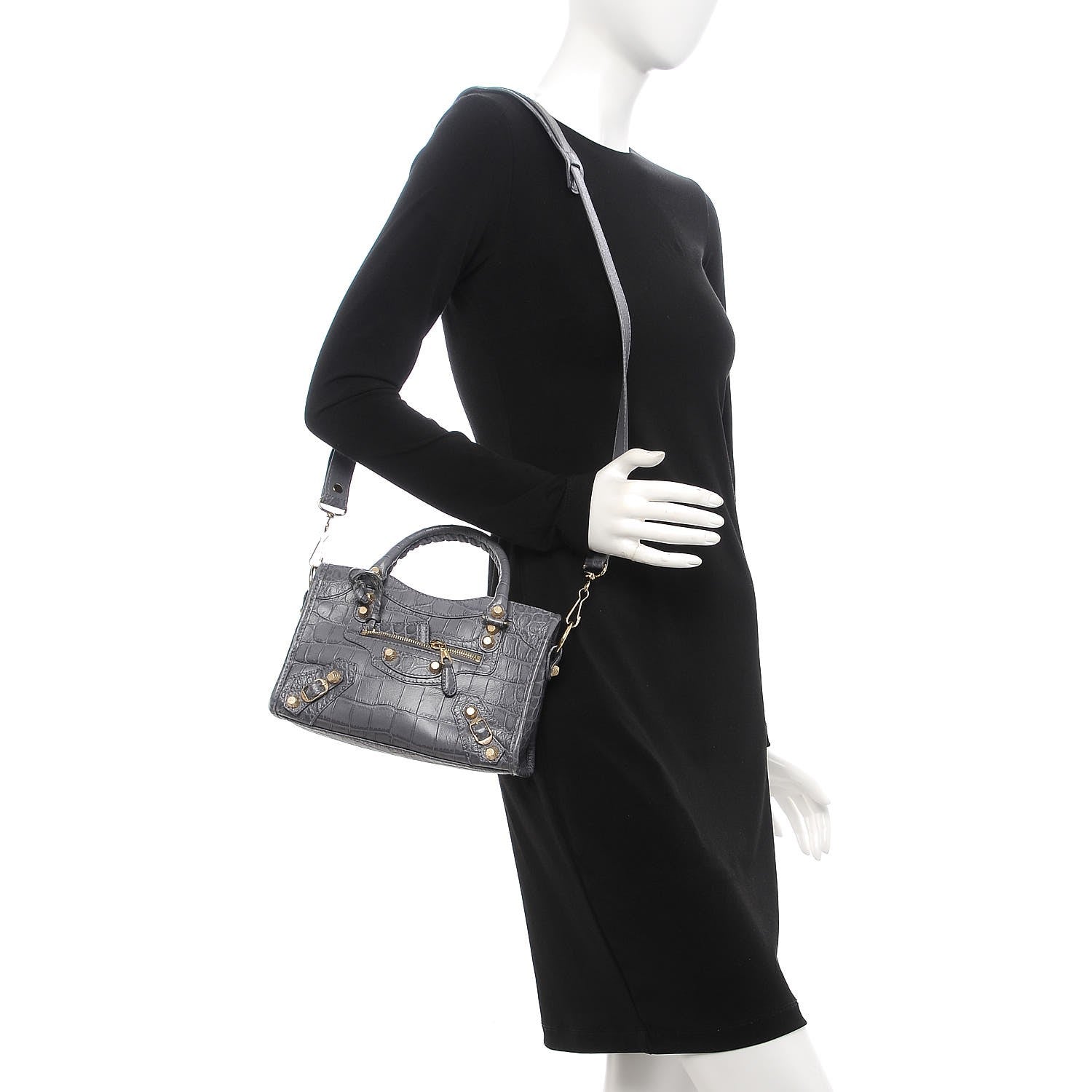 Balenciaga Calfskin Crocodile Embossed Giant 12 Gold Hardware Mini City Gris Beton 2 of 9