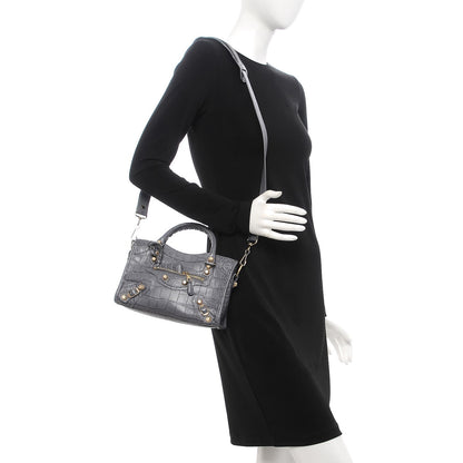 Balenciaga Calfskin Crocodile Embossed Giant 12 Gold Hardware Mini City Gris Beton 2 of 9