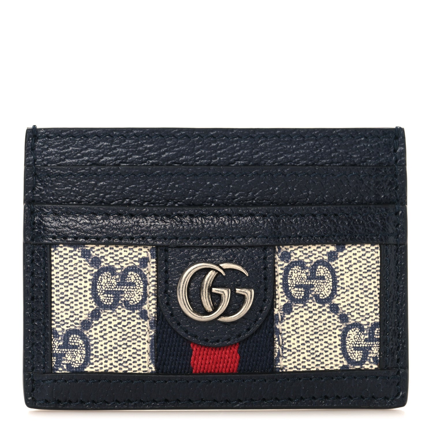 Gucci GG Supreme Monogram Textured Dollar Calfskin Web Ophidia Card Holder Beige Blue 1 of 6