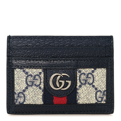Gucci GG Supreme Monogram Textured Dollar Calfskin Web Ophidia Card Holder Beige Blue 1 of 6