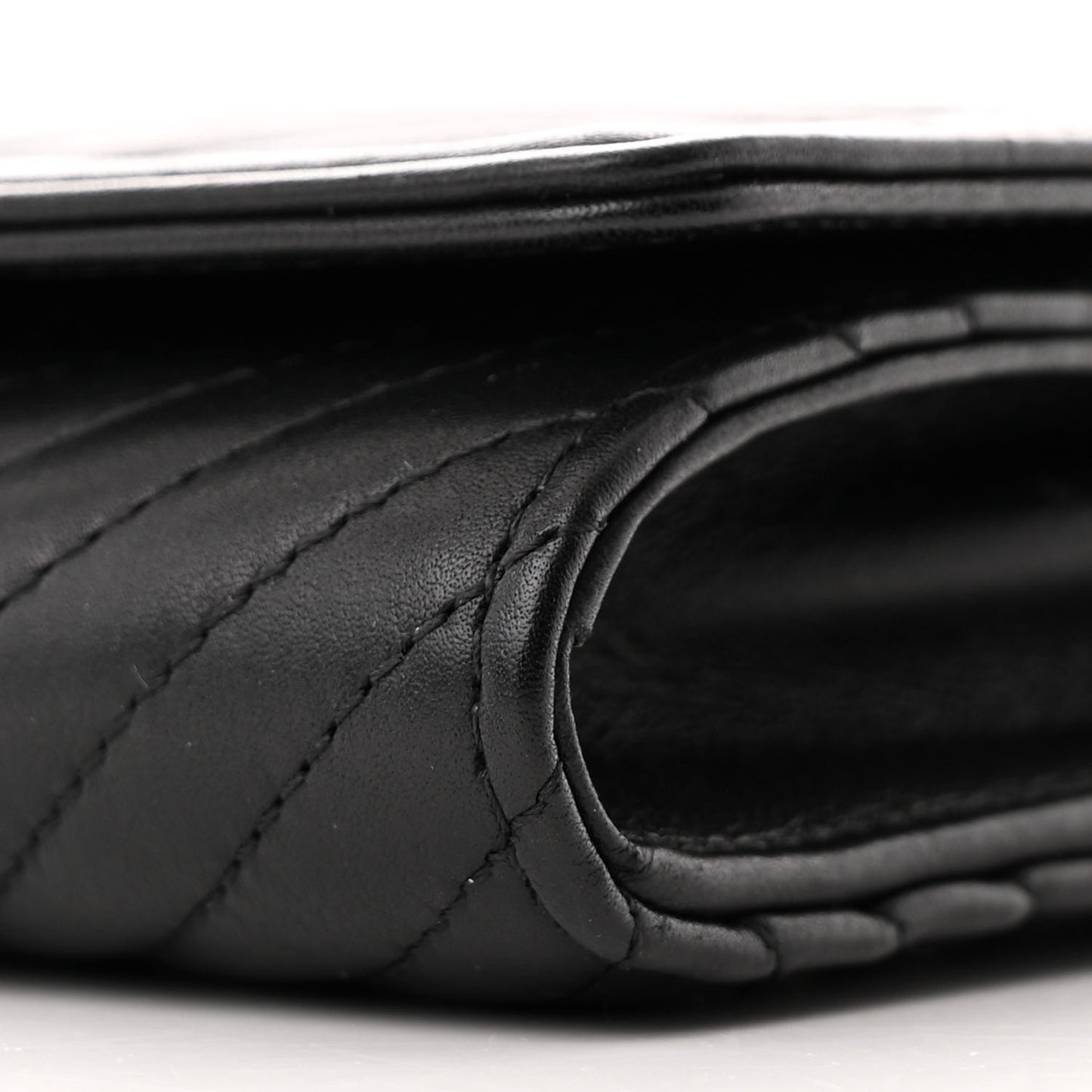 Calfskin Chevron Quilted Boy Wallet On Removable Chain WOC Black