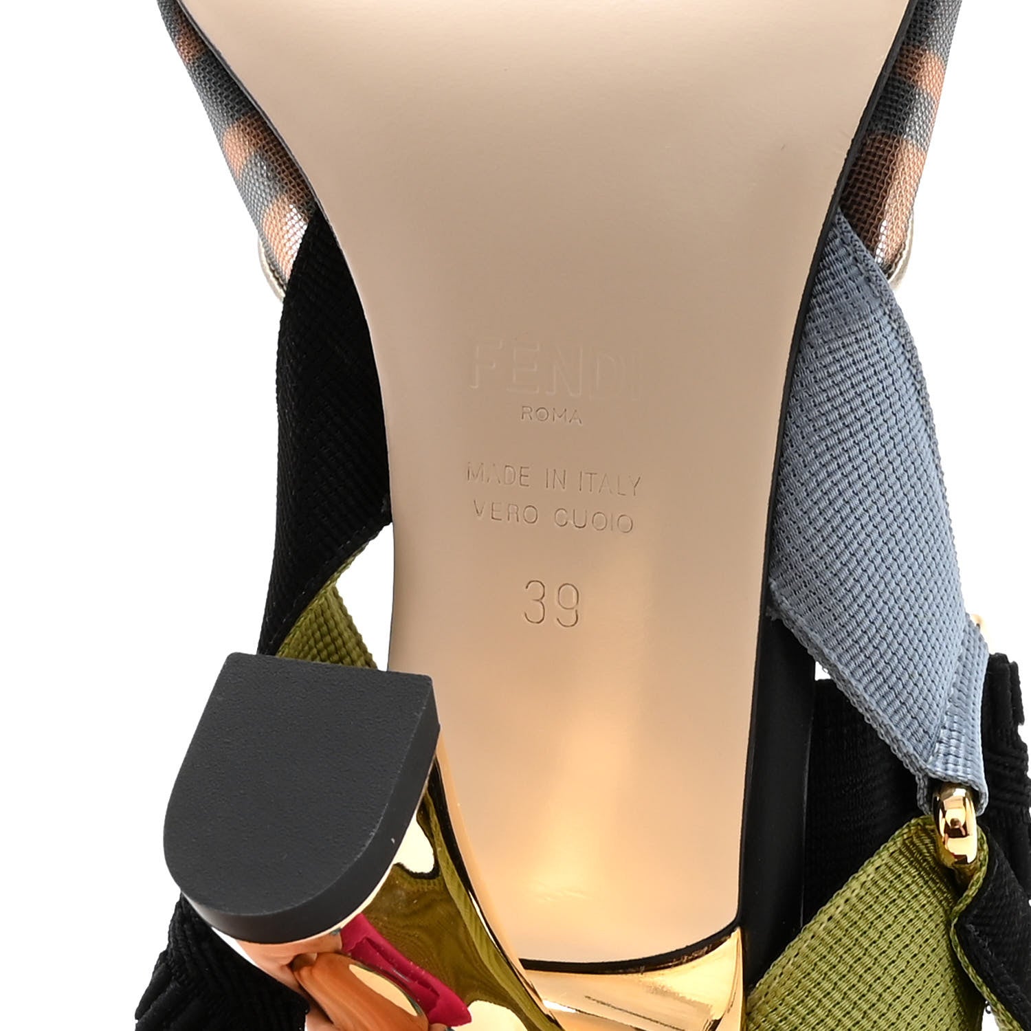 Fendi Technical Mesh FF Rainbow Beaded Colibri 85mm Slingback Pumps 39 Tobacco Black Multicolor 6 of 11