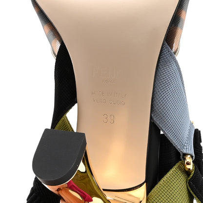 Fendi Technical Mesh FF Rainbow Beaded Colibri 85mm Slingback Pumps 39 Tobacco Black Multicolor 6 of 11