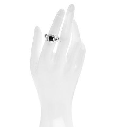 David Yurman Sterling Silver Diamond Black Onyx 7mm Petite Albion Ring 53 6.25 2 of 5