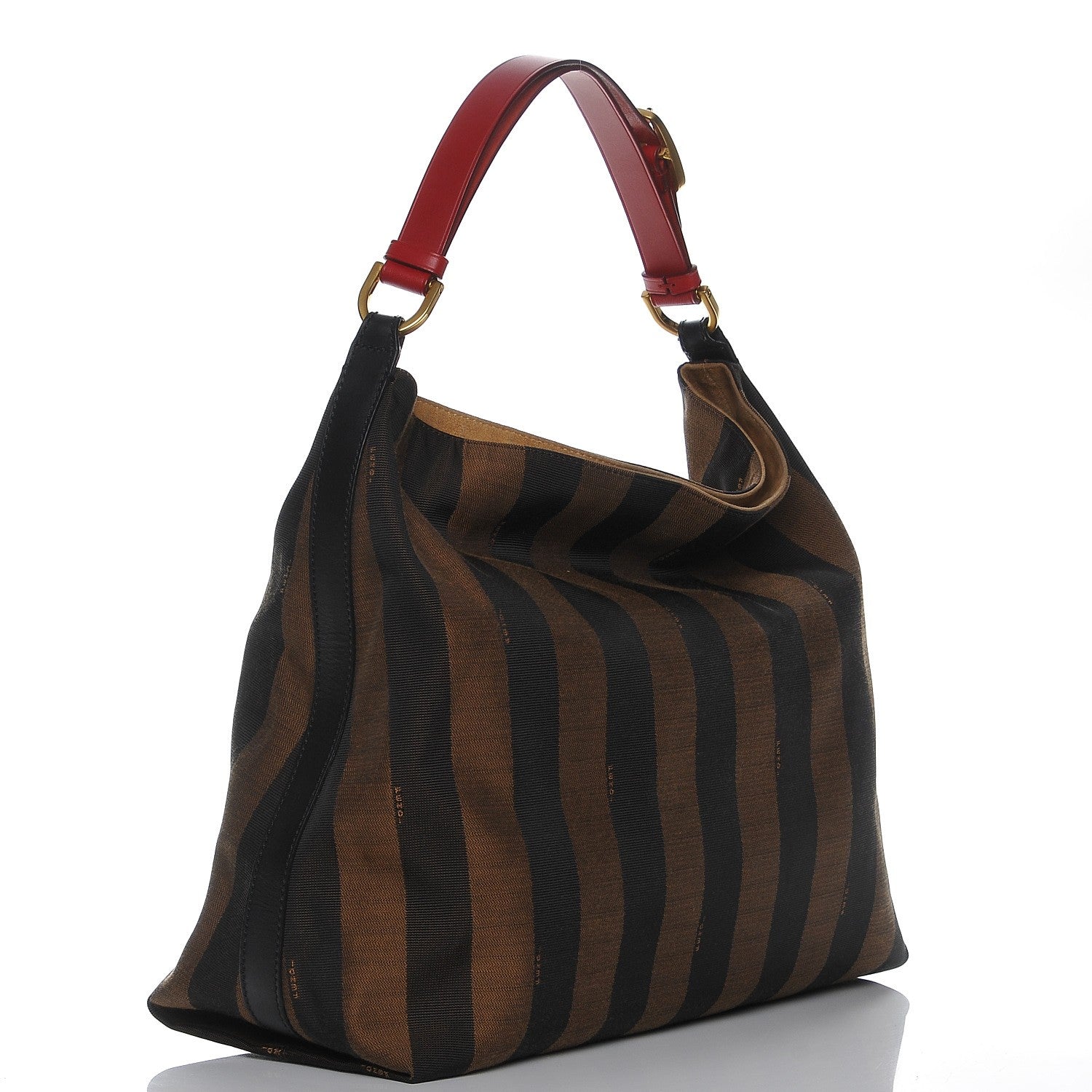 Fendi Pequin Cuoio Vegetale Large Hobo Tobacco Rosso Black 3 of 7