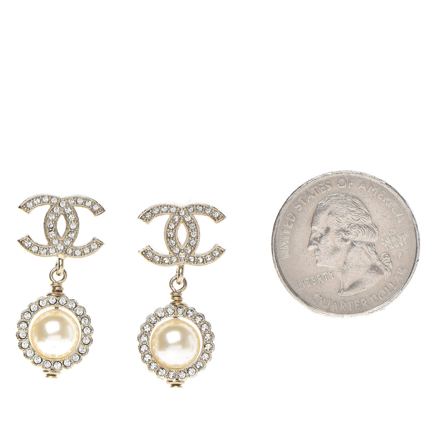 Crystal Pearl CC Drop Earrings Gold