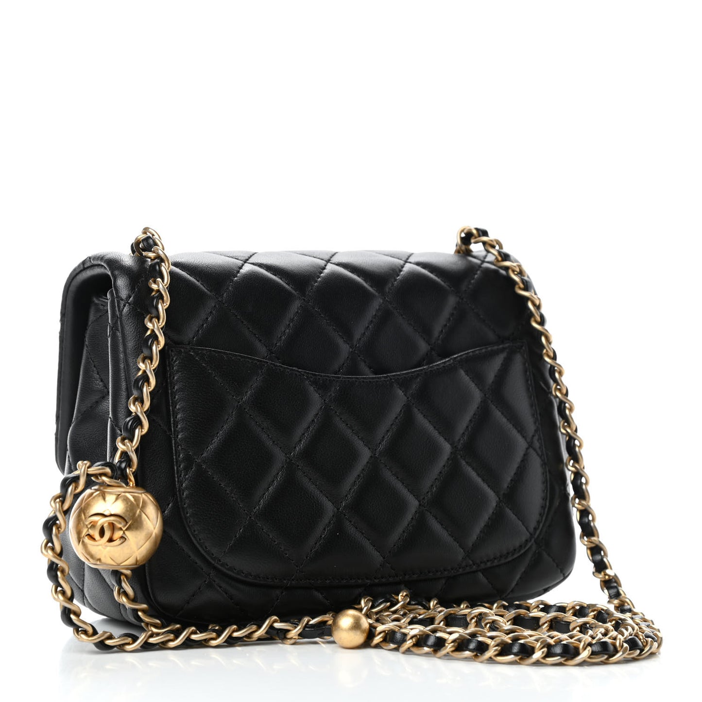 Lambskin Quilted Mini Pearl Crush Flap Black