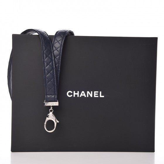Chanel Lambskin Quilted Lanyard Key Holder Necklace Navy 4 of 4