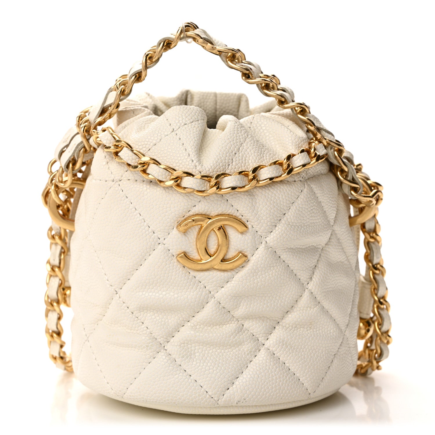Chanel Caviar Quilted Coco First Bucket Clutch With Chain White 1 of 10